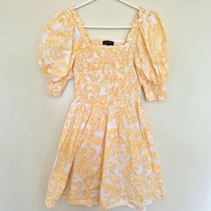 🍁1.State Yellow & White Paisley Puff Sleeve Smocked Dress – Size Small